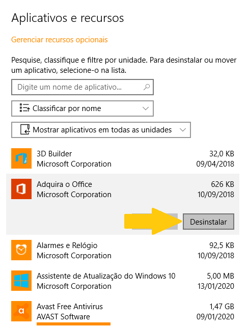 Removendo o aplicativo de notificações do Office (Captura de tela: Ariane Velasco)