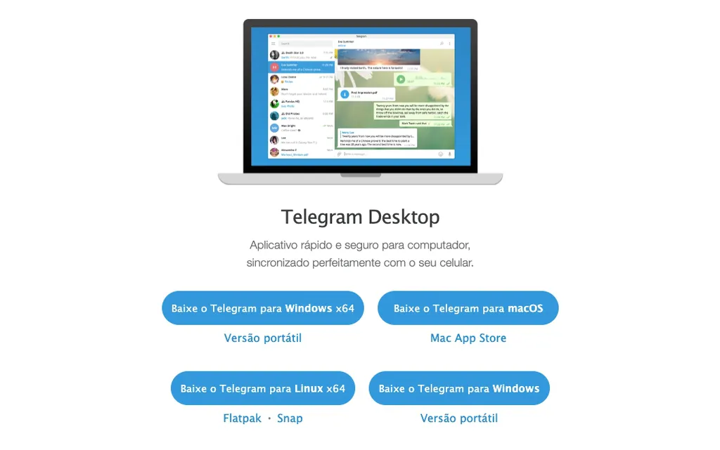 Telegram Desktop é versão do Telegram para baixar no Windows, macOS ou Linux (Captura de tela: Caio Carvalho)
