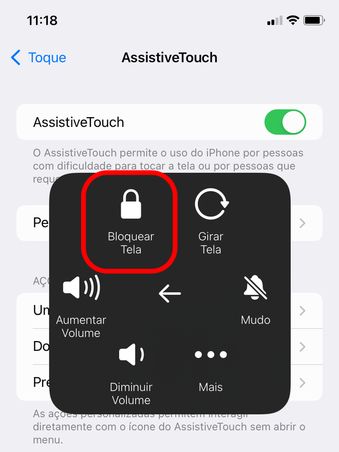 Bloqueie a tela do iPhone pelo Assistive Touch - Captura de tela: Thiago Furquim (Canaltech)