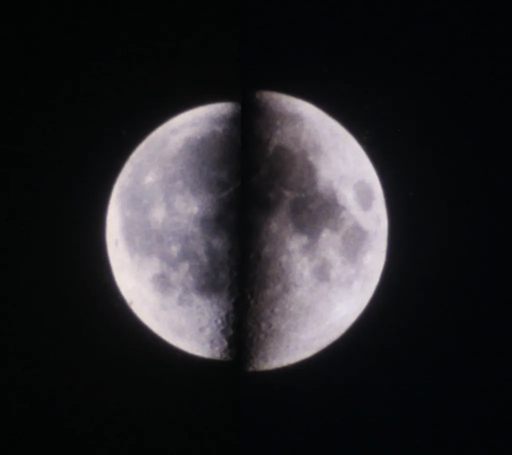 Comparação de uma superlua, quando a Lua Cheia está mais próxima da Terra, com uma microlua, quando está mais distante (Imagem: Reprodução/NASA)