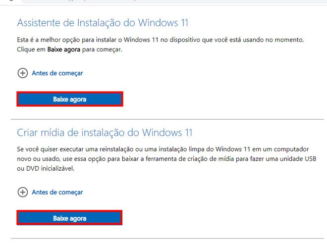 Acesse o site da Microsoft, baixe e instale o Windows 11 (Captura de tela: Matheus Bigogno)