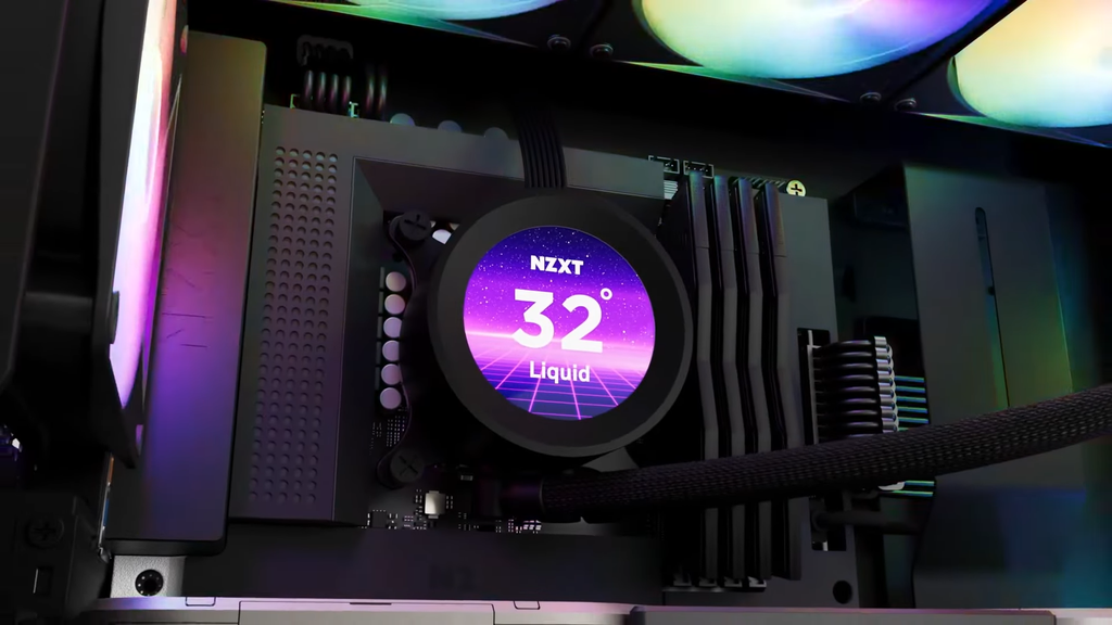 Water coolers premium permitem fazer o monitoramento de temperatura direto de um display na bomba (Imagem: Divulgação/NZXT)