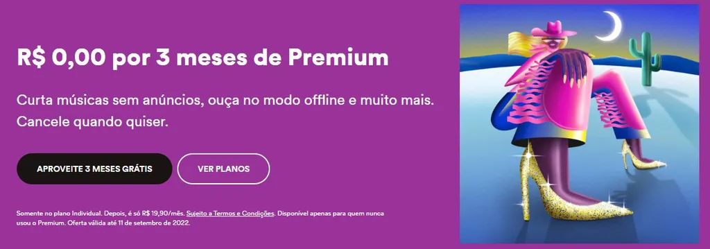 O site em português do Spotify já foi atualizado para oferecer os três meses grátis (Imagem: Captura de tela/Canaltech)