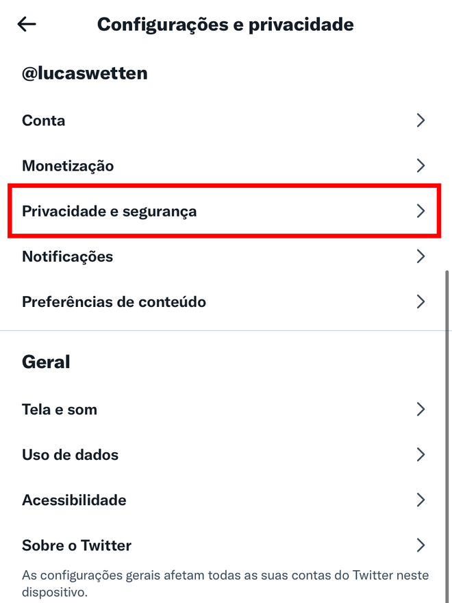 Clique em "Privacidade e segurança". Captura de tela: Lucas Wetten (Canaltech)