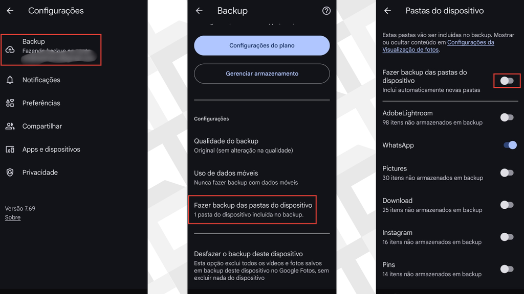 Passos para fazer backup no Google Fotos