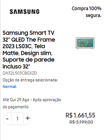 Samsung Smart TV 32" QLED The Frame 2023 LS03C, Suporte de parede ...