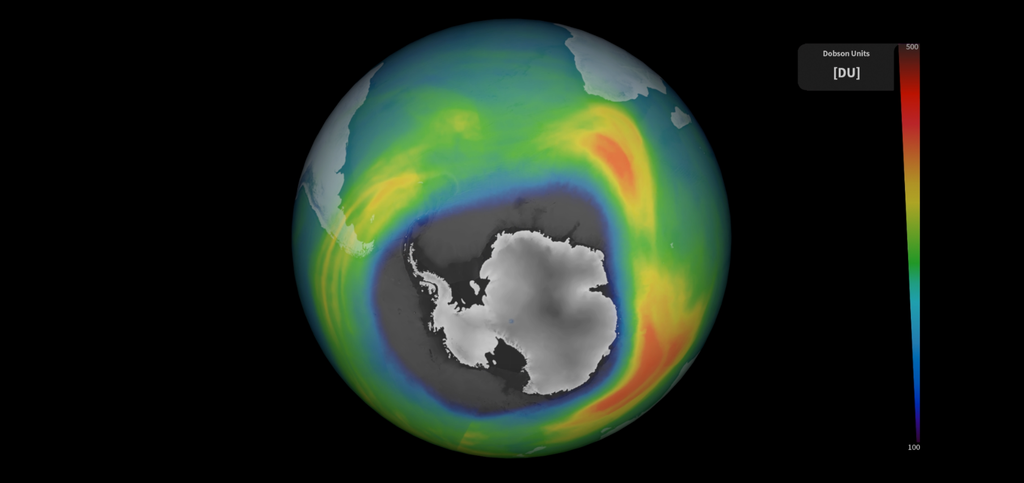 Previsão é que buraco na camada de Ozônio se feche até 2066 na região da Antártida (Imagem: Copernicus Sentinel-5p/European Space Agency)