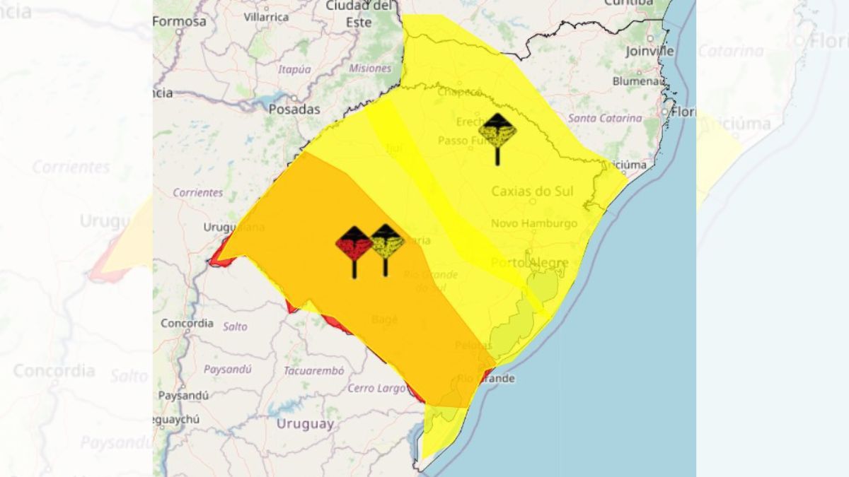 Rio Grande do Sul recebe alerta vermelho por tempestades; veja regiões afetadas