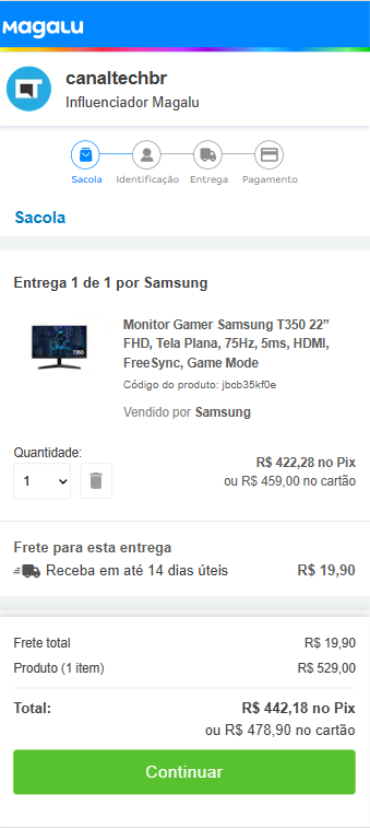 Monitor Samsung T350 22” FHD, 75Hz, 5ms, HDMI, FreeSync, Game Mode ...