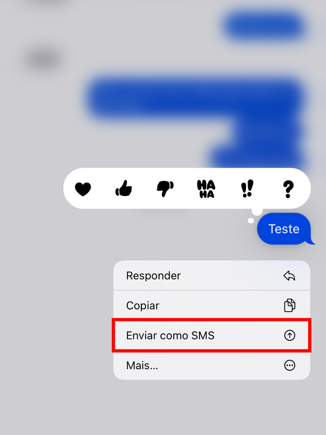 Selecione para enviá-la como SMS. Captura de tela: Lucas Wetten (Canaltech)