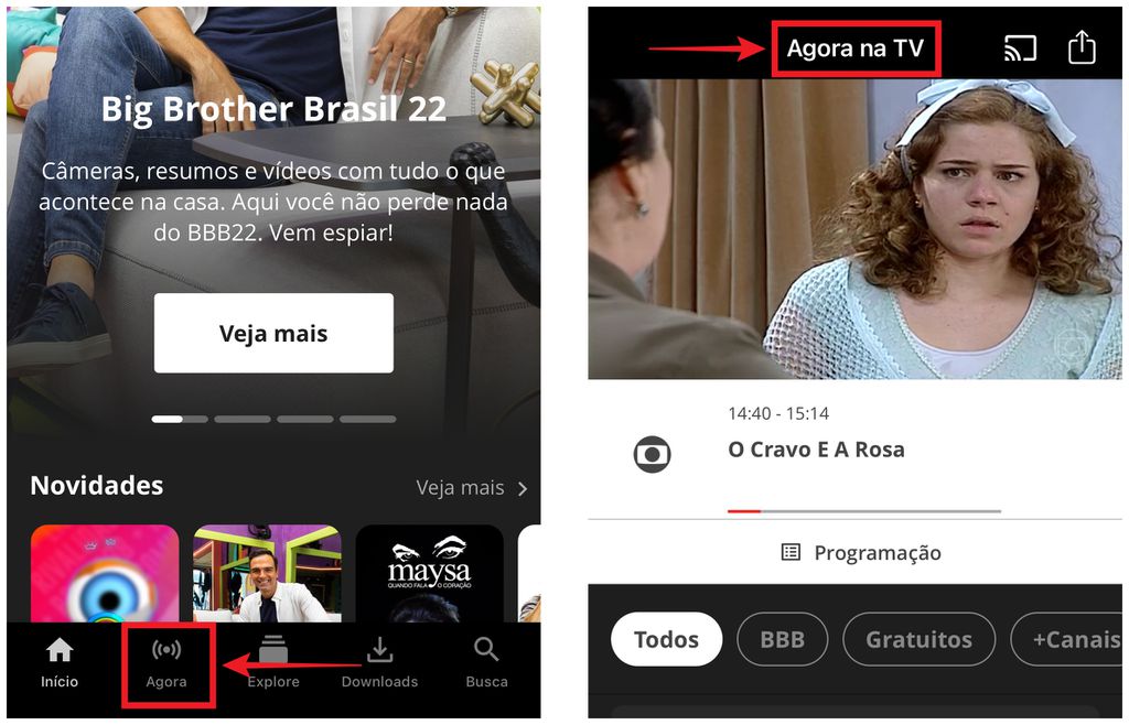 App do Globoplay também tem TV Globo ao vivo e grátis para não-assinantes (Captura de tela: Caio Carvalho)