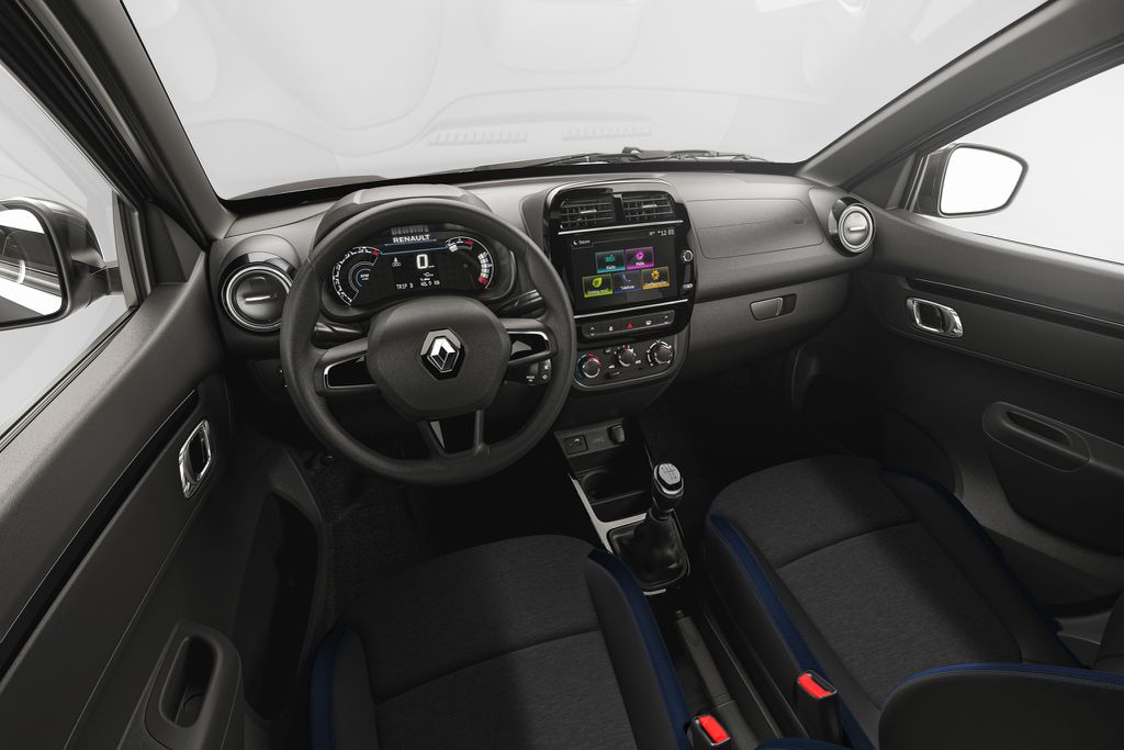 Kwid 2023 ficou mais tecnológico e seguro; mudanças se refletem também na cabine interna do carro (Imagem: Divulgação/Renault)