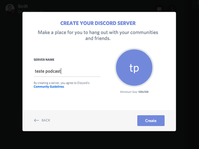 Insira informações sobre o servidor do Discord (Foto: Reprodução/André Magalhães)