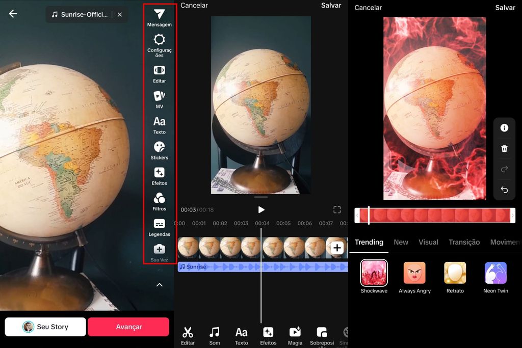 TikTok apresenta várias ferramentas para aplicar aos vídeos após a captação (Imagem: Captura de tela/Guilherme Haas/Canaltech)