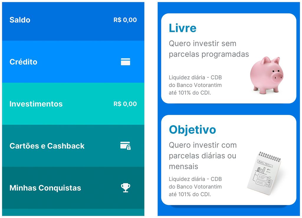 Neon tem duas opções diferentes para fazer investir seu dinheiro (Captura de tela: André Magalhães)