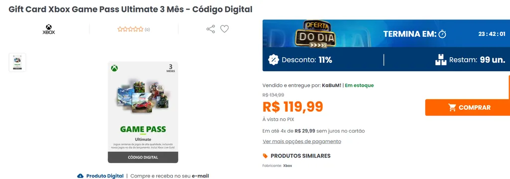 Gift Card Xbox Game Pass Ultimate 3 Mês - Código Digital