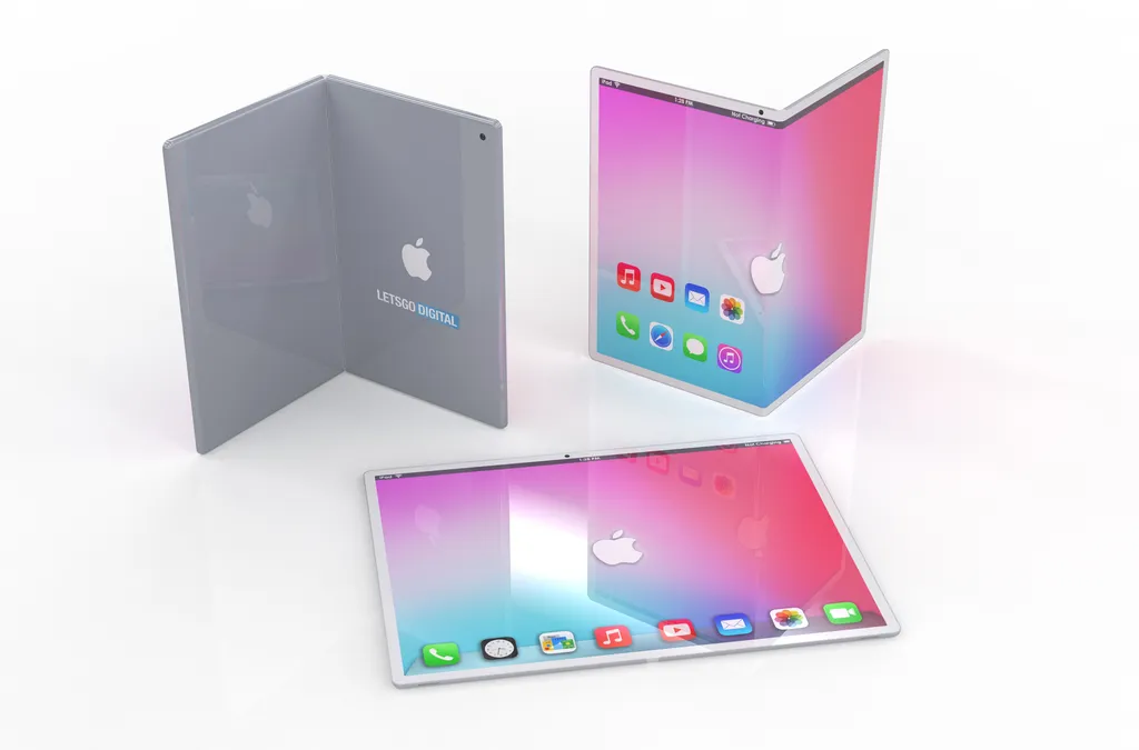 Um modelo hibrido de iPad/MacBook dobrável também está nos planos da Apple (Imagem: Reprodução/LetsGoDigital)