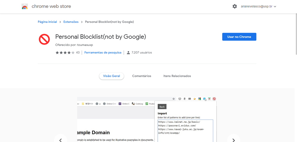 Bloquear site: Personal Blocklist (Captura de tela: Ariane Velasco)