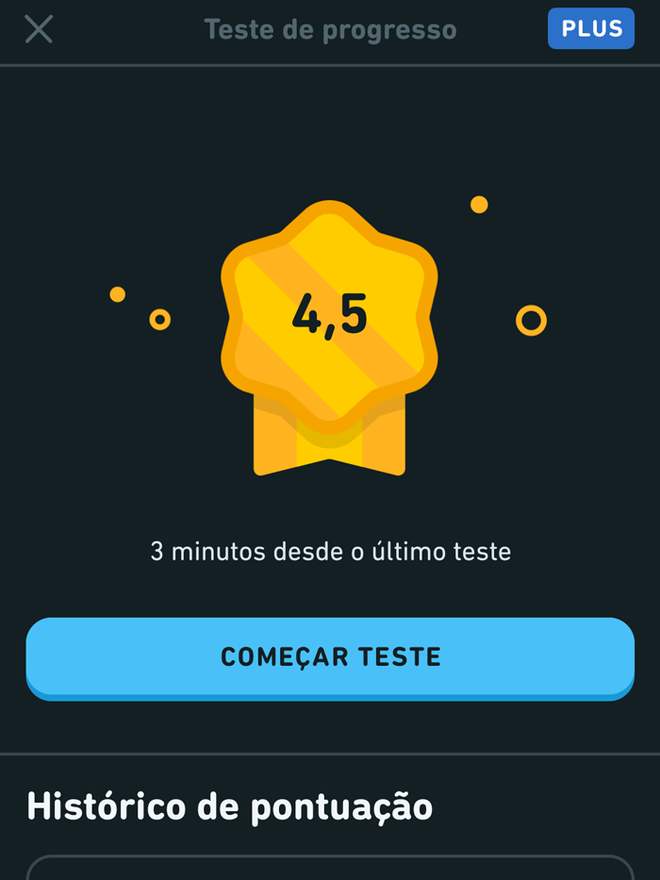 Teste de progresso é uma das vantagens do Duolingo Plus (Imagem: André Magalhães/Captura de tela)