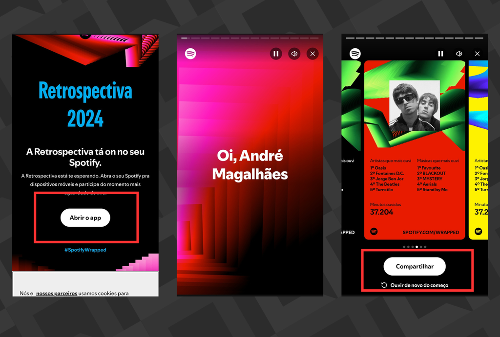 Passo a passo para fazer a retrospectiva do Spotify pelos apps para Android e iOS (Imagem: Captura de tela/André Magalhães/Canaltech)