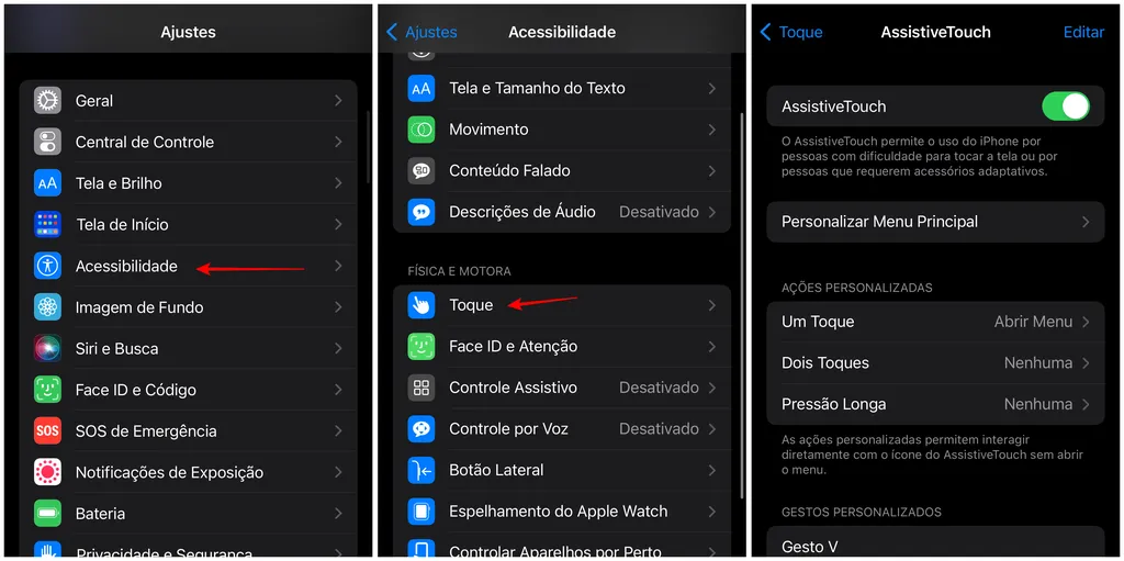 Ative o AssistiveTouch no iPhone (Imagem: Captura de tela/Thiago Furquim/Canaltech)