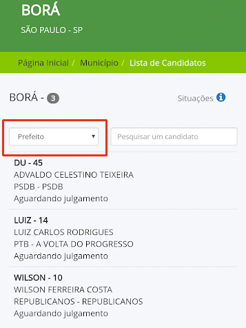 Lista de candidatos (Imagem: André Magalhães/Captura de tela)