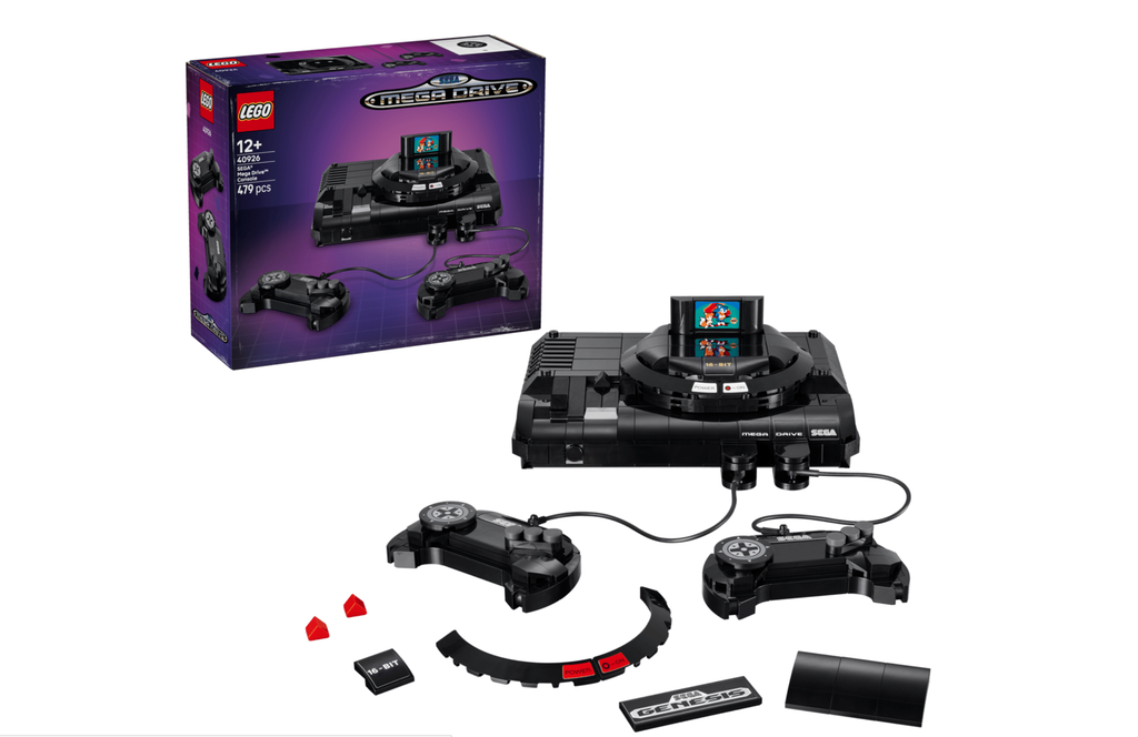 A nova coleção LEGO retrô traz o Mega Drive em blocos montáveis, com luz de LED e cartucho removível (Imagem: LEGO/Divulgação)