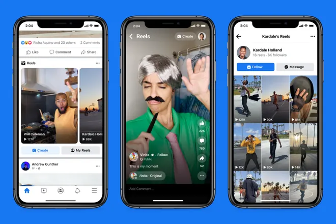 O Facebook começou a experimentar o novo layout estilo TikTok com o Reels (Imagem: Divulgação/Facebook)