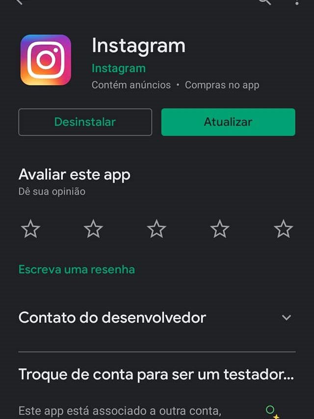 Problema no Instagram: toque em "Atualizar" para adquirir a versão mais recente do app (Captura de tela: Ariane Velasco)