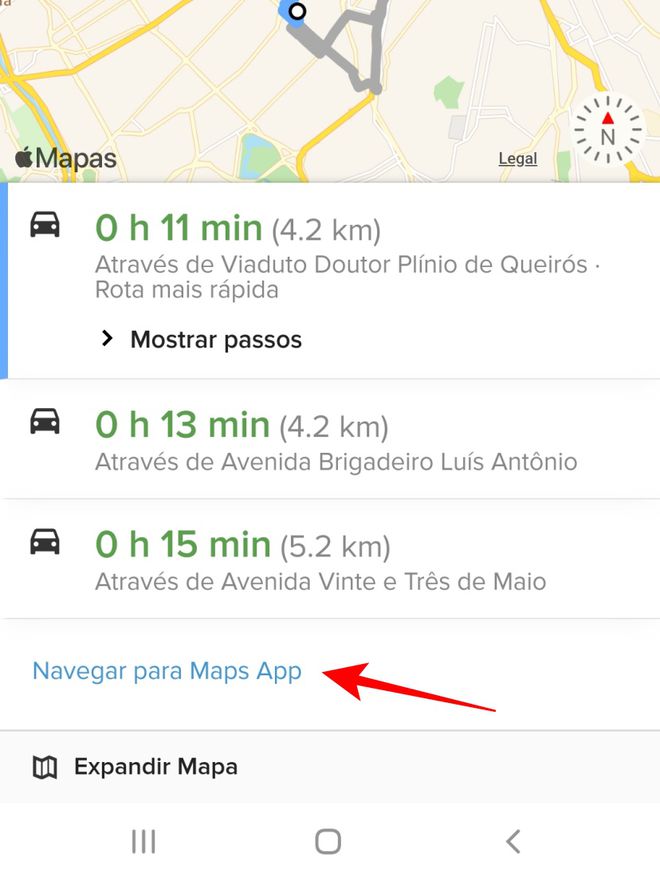 Realize a navegação em rota por um aplicativo de mapa do seu celular - Captura de tela: Thiago Furquim (Canaltech)