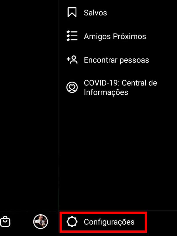 No menu aberto em seguida, toque sobre o item "Configurações" (Captura de tela: Matheus Bigogno)
