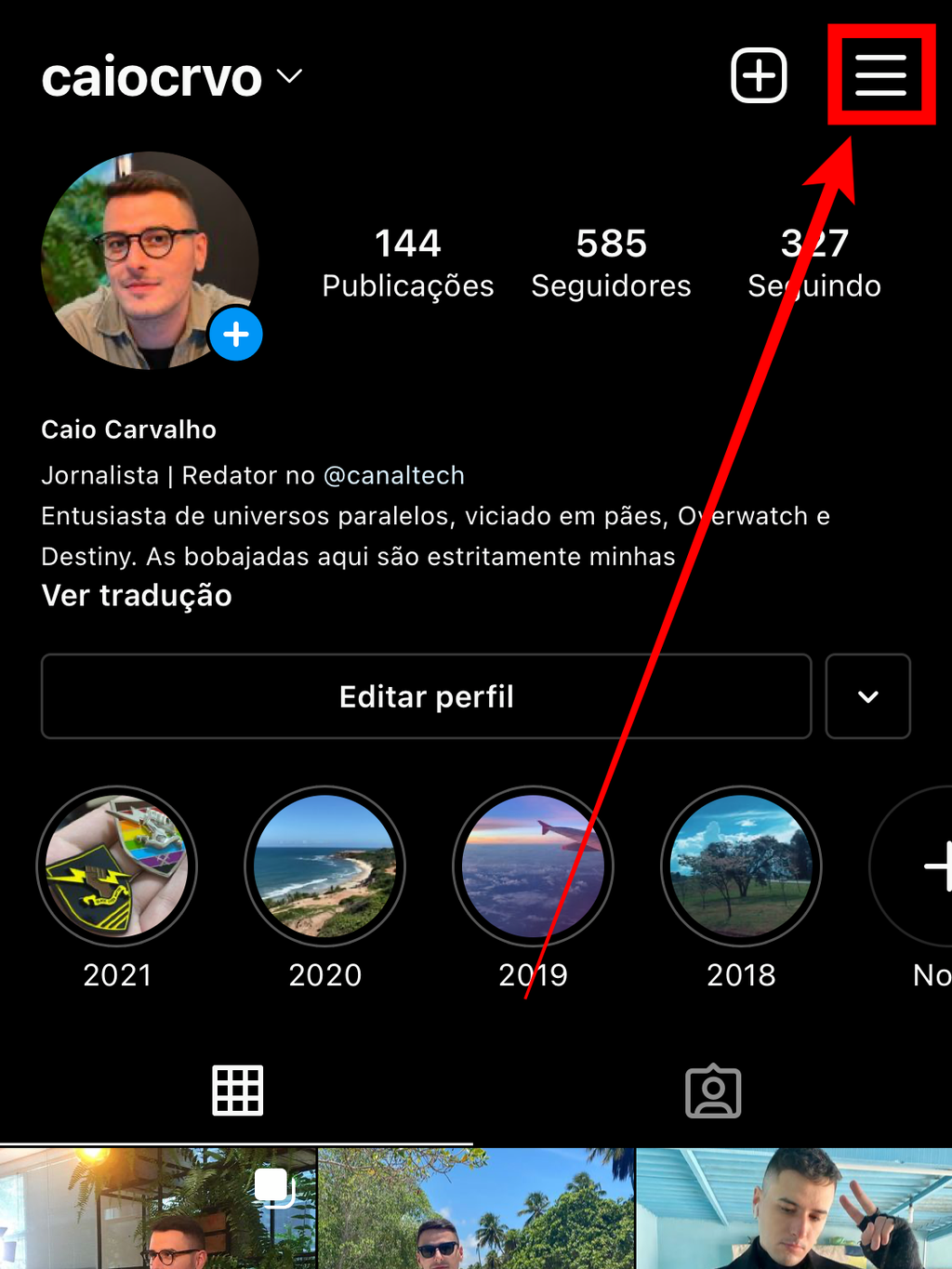 Abra o menu escondido no Instagram (Imagem: Caio Carvalho/Captura de tela)
