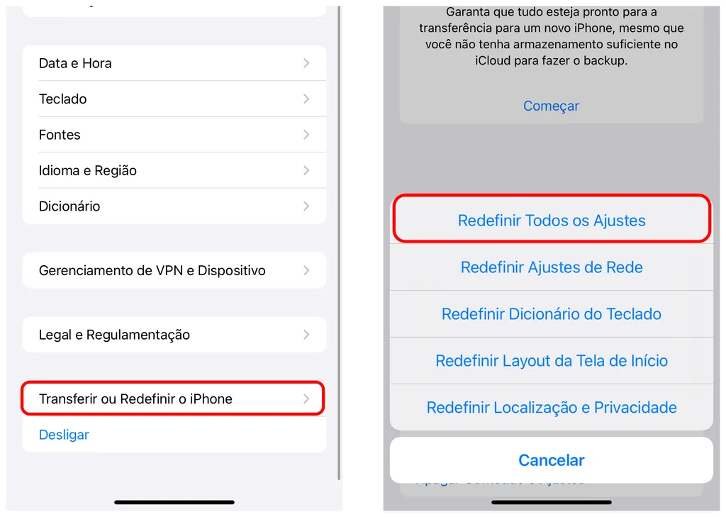 Redefine os ajustes do iPhone sem som para solucionar o problema (Imagem: Thiago Furquim)