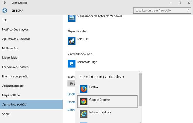 Windows 10 Aplicativo Padrão