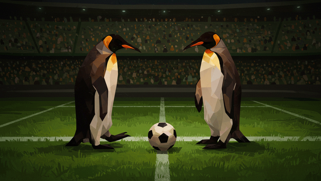 pinguins jogando futebol