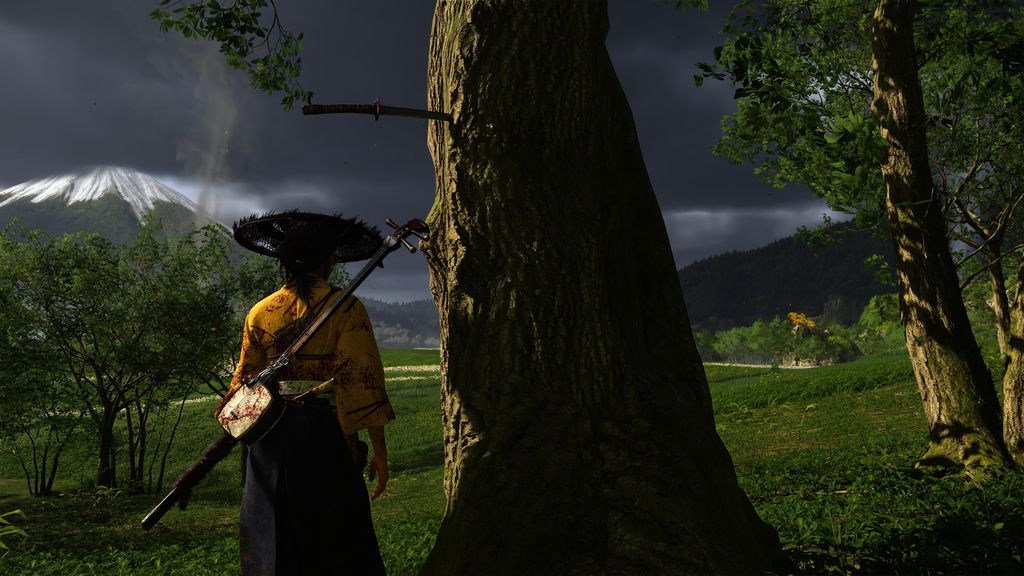 Jogar fumaça na cara dos inimigos como distração é algo que Jin Sakai nunca faria — e é gosto brincar de cravar espadas e lanças no cenário, acima de tudo (Imagem: Sucker Punch/Sony Interactive)