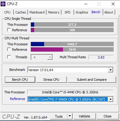 CPU-Z também oferece alguns testes básicos de benchmark, permitindo até mesmo comparação de desempenho