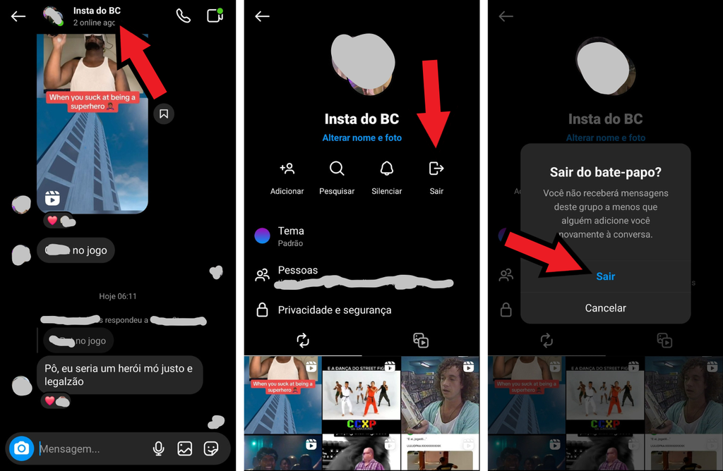 como sair de grupo instagram