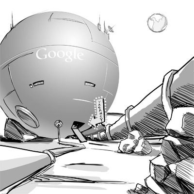 Doodle do Google do Dia da Mentira de 2004 "anunciava" a abertura do primeiro escritório da empresa em solo Lunar (Imagem: Divulgação/Google)