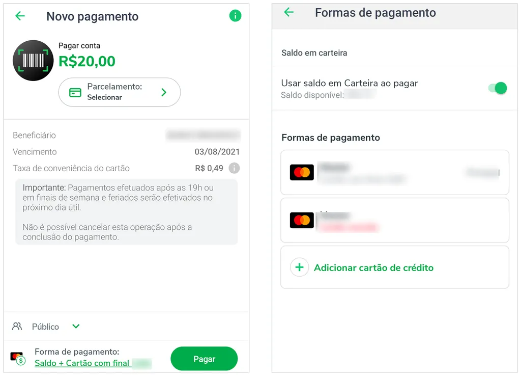 PicPay permite usar seu cartão para pagar boletos (Imagem: Captura de tela/André Magalhães/Canaltech)
