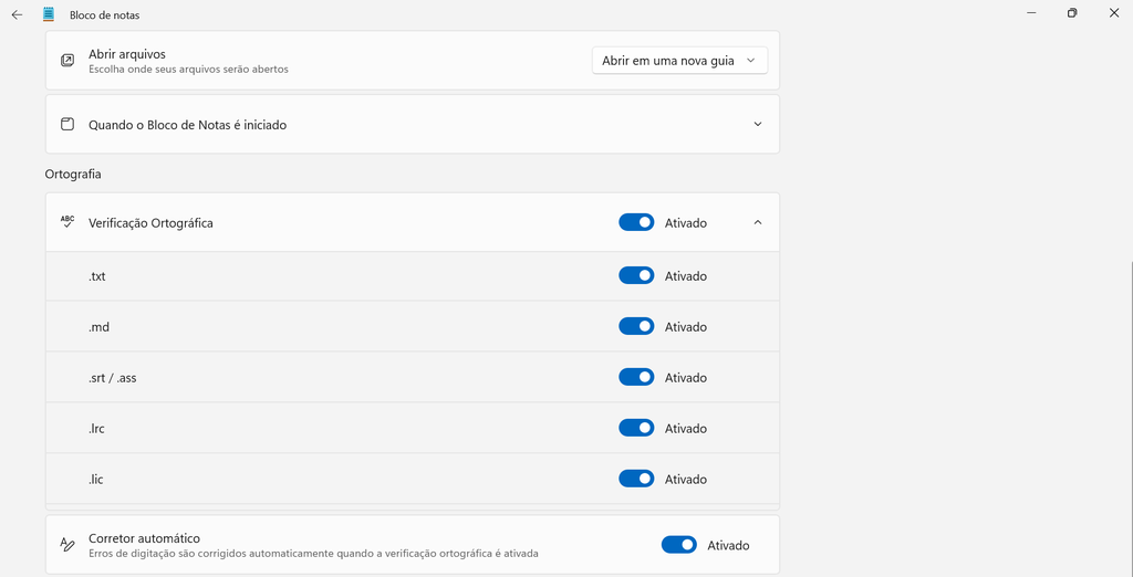 Bloco de Notas no Windows 11 libera autocorreção e verificação ortográfica (Imagem: Captura de tela/Guilherme Haas/Canaltech)