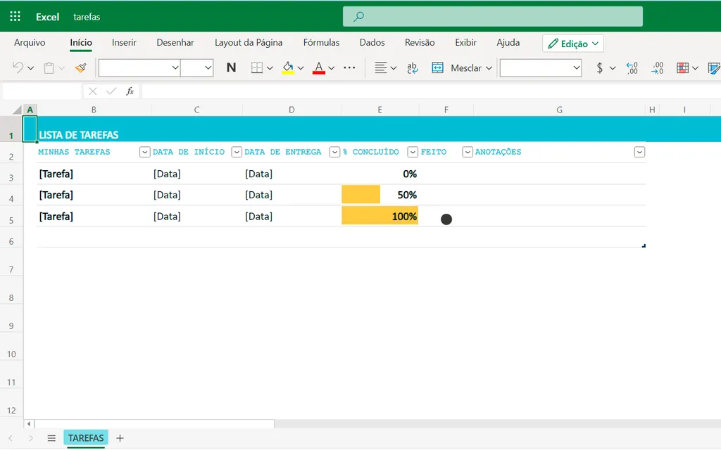 Acompanhe o andamento de suas tarefas e projetos no Excel (Captura de tela: André Magalhães)