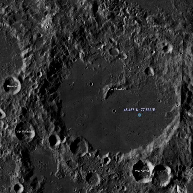 A Cratera Von Kármán, onde está a Chang'e 4 (Foto: CNSA)