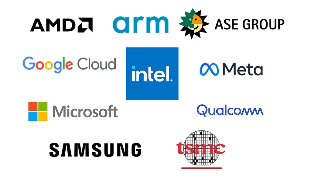 Além da Intel, que cedeu as especificações inciais do protocolo, o consórcio do UCIe conta com nomes de peso como AMD, ARM, Qualcomm, Samsung, TSMC e mais (Imagem: UCIe)