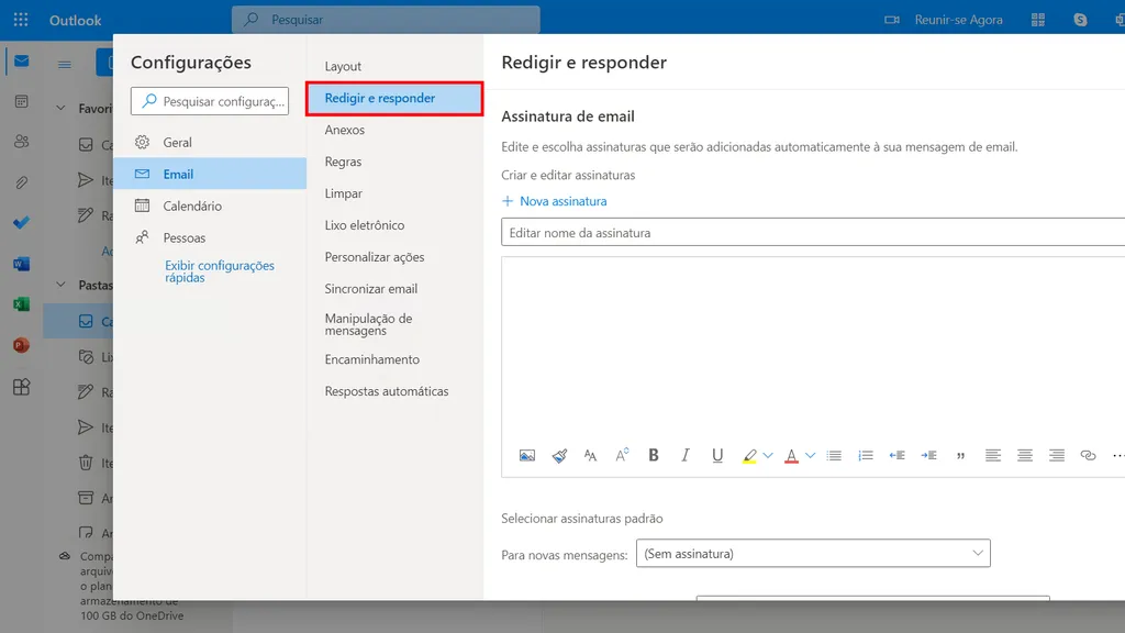 Você pode criar várias assinaturas gratuitamente no Outlook (Captura de tela: Canaltech/Felipe Freitas)