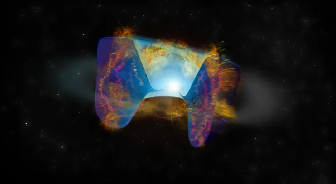 Representação da explosão de uma supernova (Imagem: Reprodução/Bill Saxton/NRAO/AUI/NSF)