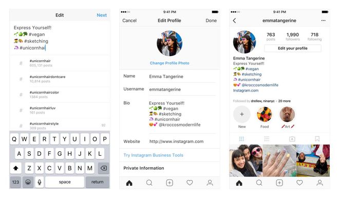 Instagram agora permite linkar perfis e hashtags na bio