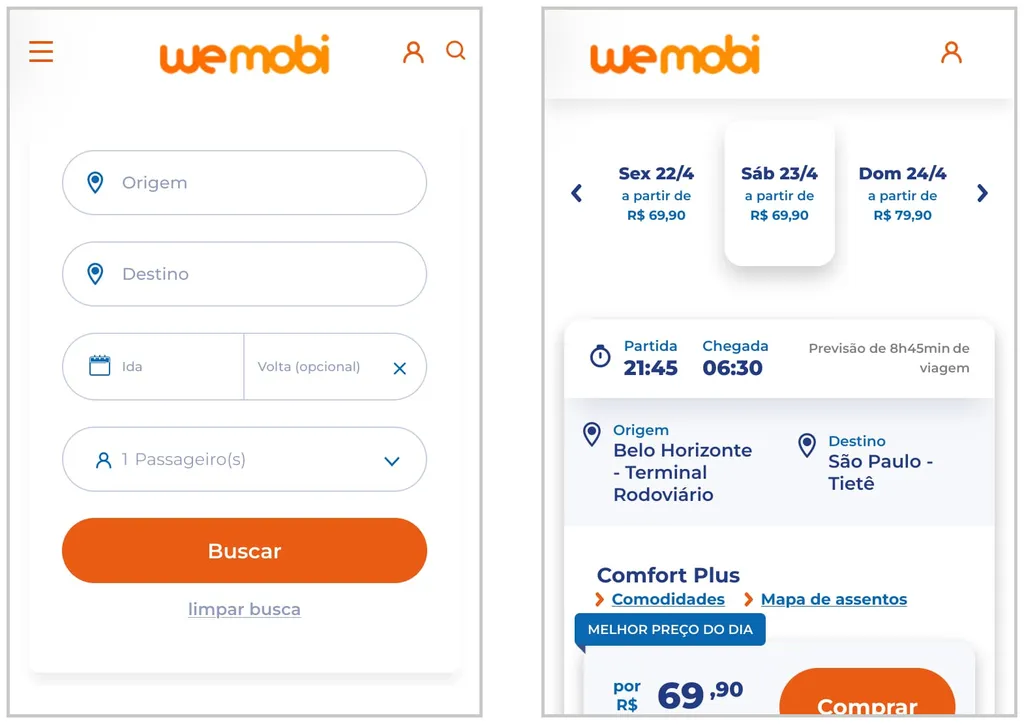 Com o Wemobi, você pode comprar passagens de ônibus com preços bastante convidativos (Captura de tela: Matheus Bigogno)