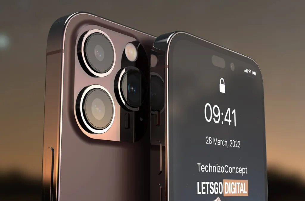 Várias renderizações já mostram o iPhone 14 Pro com sensores maiores (Imagem: LetsGoDigital/TechnizoConcept)