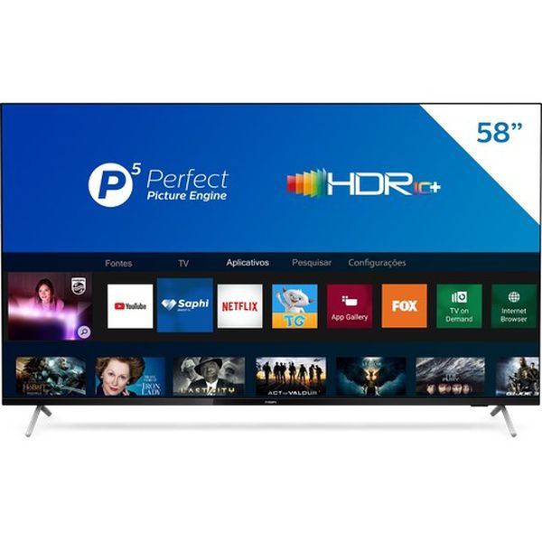 Smart TV LED 58" Philips 58PUG7625/78 UHD 4K, P5, HDR10+, Dolby Vision Atmos, Bluetooth, Wi-Fi, Bordas Ultrafinas